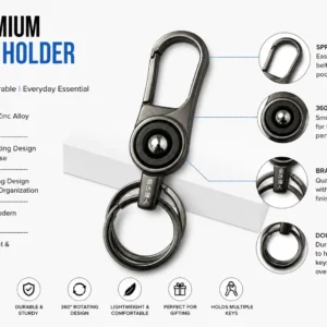 Black 360 Rotating Hook Keychain Features