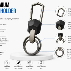 Black Geometric Zinc Alloy Hook Keychain Features