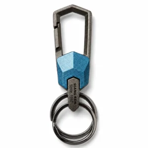 Blue Geometric Zinc Alloy Hook Keychain with Double Key Ring