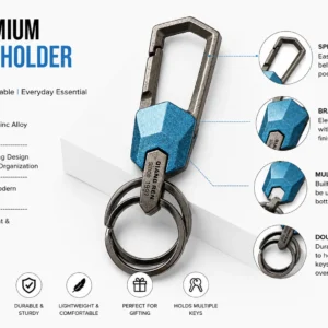 Blue Geometric Zinc Alloy Hook Keychain Features