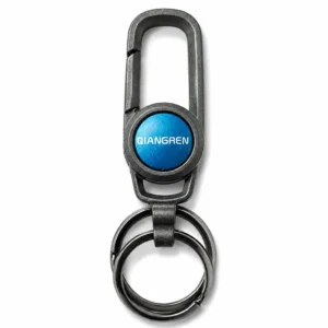 Blue Round Zinc Alloy Hook Keychain with Double Key Ring
