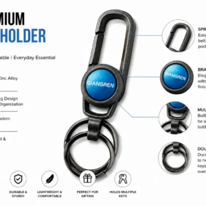 Blue Round Zinc Alloy Hook Keychain Features