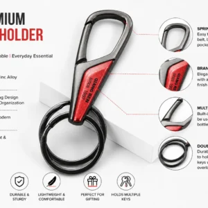 Premium Zinc Alloy Hook Keychain Red with Double Key Ring