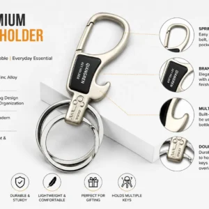 Premium Zinc Alloy Key Holder with Spring Hook and Double Key Ring