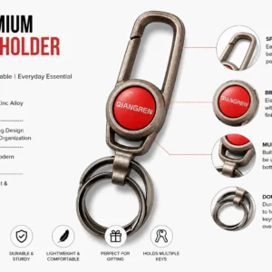 Red Zinc Alloy Hook Keychain Features